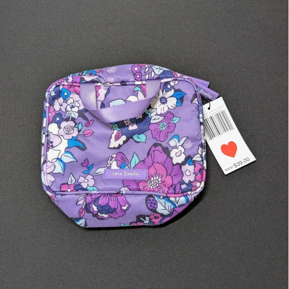Vera Bradley Enchanted Garden Purple Lighten Up Mini Zip-Around Cosmetic Bag NWT